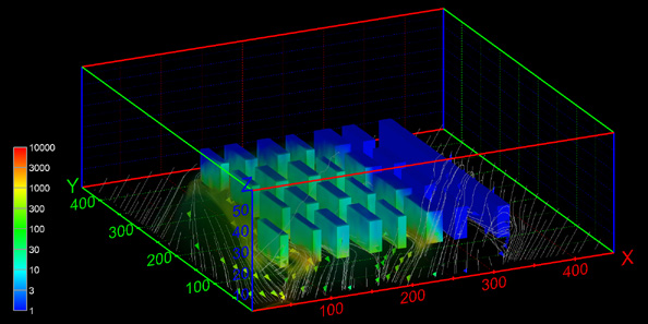 The VADIS simulation data used in this visualization was created by the GEMAC team at the Universidade de Aveiro under the direction of Prof. Carlos Borrego. GEMAC developed VADIS, a true 3D street-canyon model coupling boundary layer flow with Lagrangian dispersion to simulate urban air pollution in city centers. It was specifically targeted at street-canyon pollutant dispersion such as this model of downtown Lisbon, whose air quality problems are largely due to intense traffic