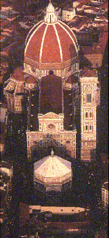 Aerial view of the Florence cathedral complex showing the Baptistery