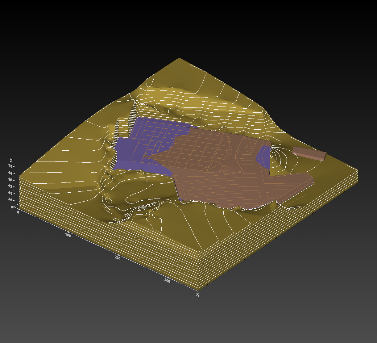Cost-optimized excavation design for a shopping center in Poland, modeled in Earth Volumetric Studio