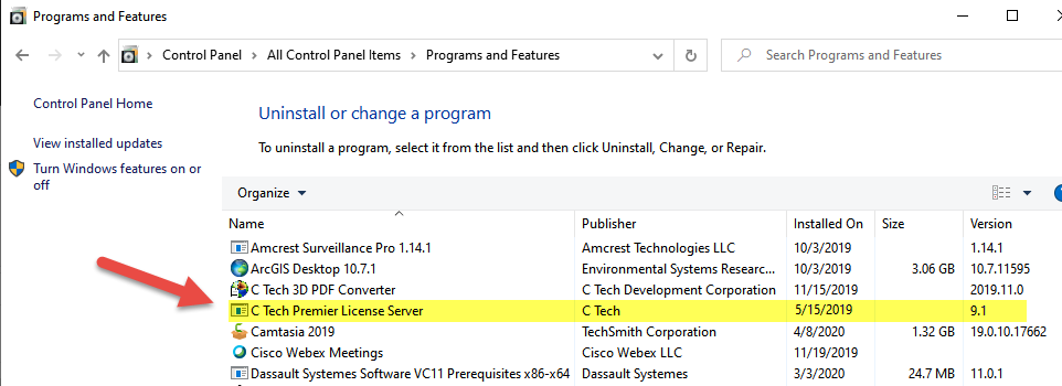 C Tech Premier License Server in Programs