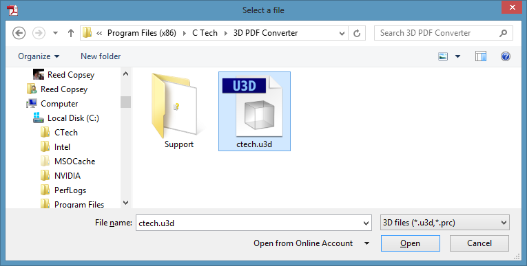 Browsing for the U3D placeholder file