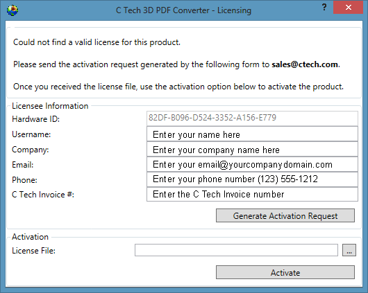 Licensing form with fields filled in