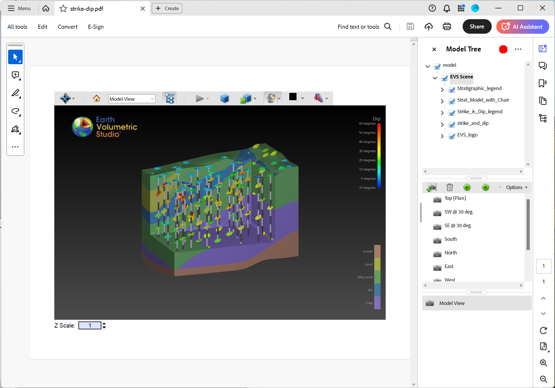 Activated 3D PDF with model tree expanded