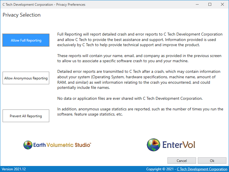 Privacy settings dialog