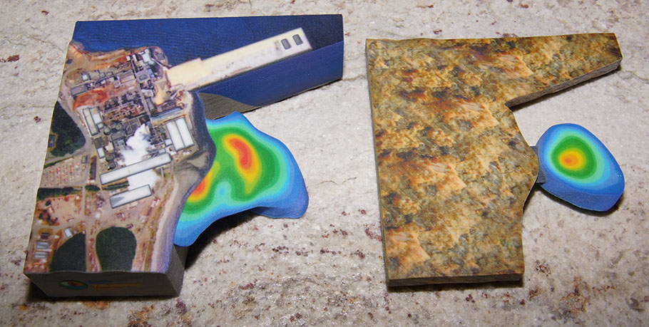 Coastal model with ocean and sand layers removed, revealing the TCE plume