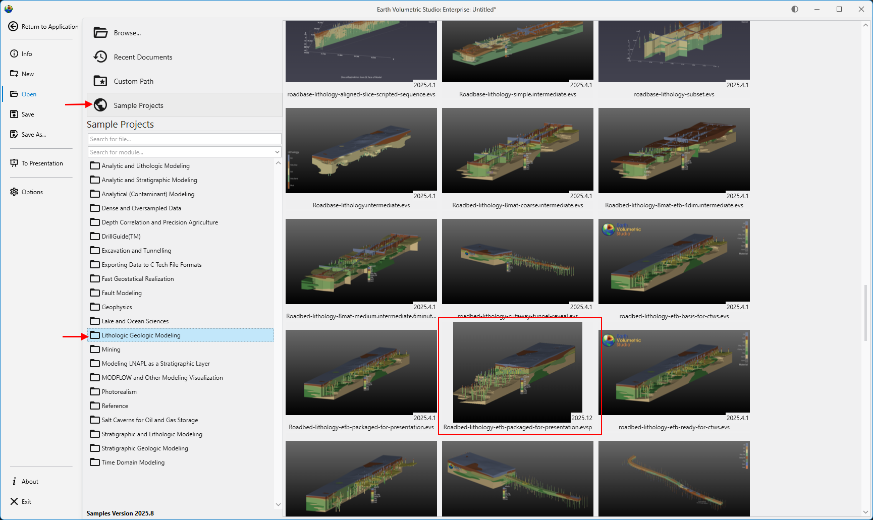 EVS startup window showing options to open a file.