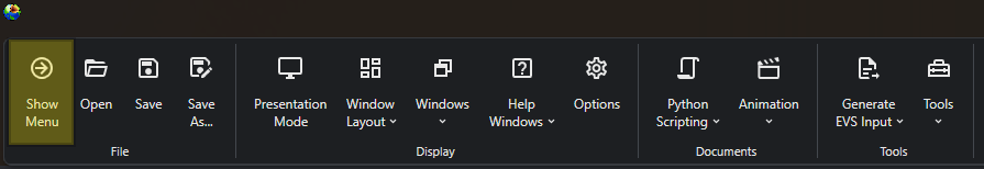 The Show Menu button in the main toolbar.