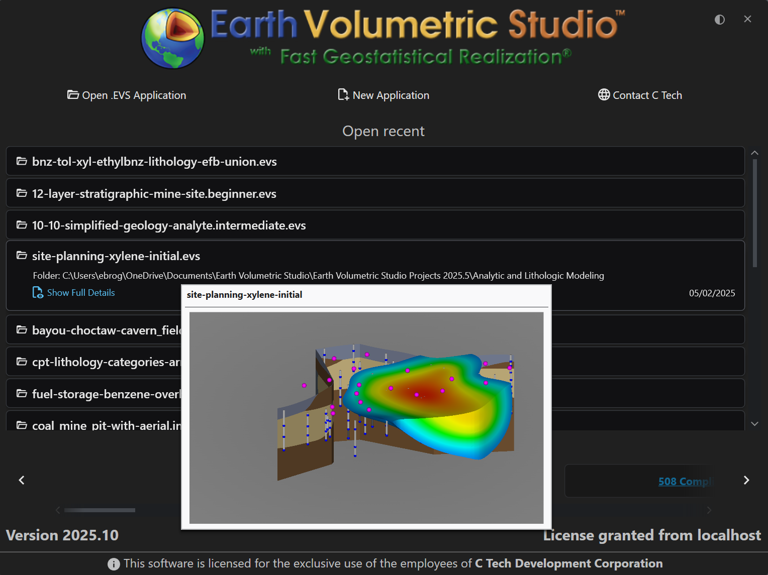 The startup screen showing the ‘Open recent’ list with a hover preview.