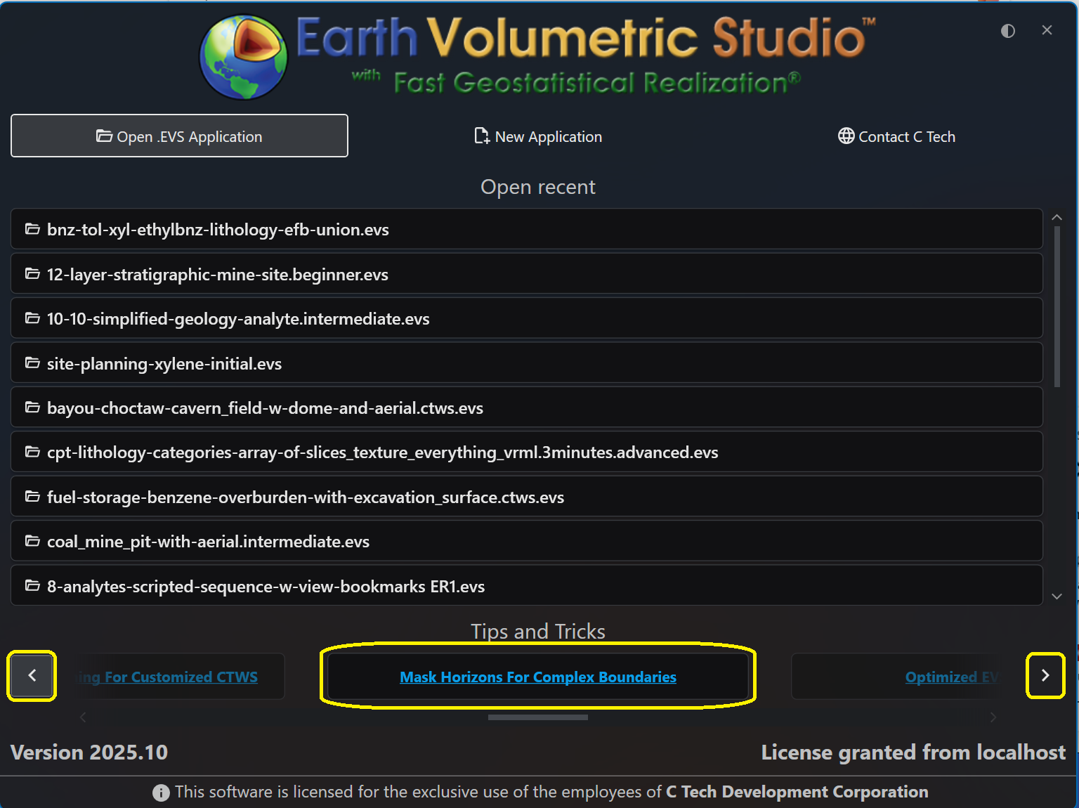 The Tips and Tricks window showing a list of articles and navigation arrows.