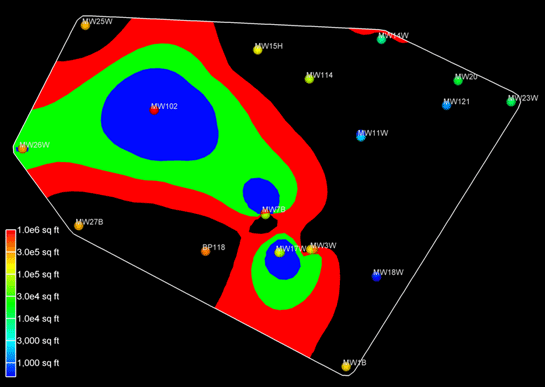Well decommission final results for Pentachlorophenol Target Isolevel = 5.00 Maximum Area Deviation. Data provided courtesy of U.S. EPA Region 5.